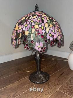 CHERRY BLOSSOM TIFFANY STYLE table LAMP 14 pink red green yellow leaded glass