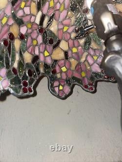 CHERRY BLOSSOM TIFFANY STYLE table LAMP 14 pink red green yellow leaded glass
