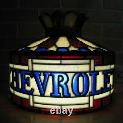 CHEVROLET Bowtie Auto Truck 70s Faux Stained Glass Lamp LIght Dealership Sign Ad