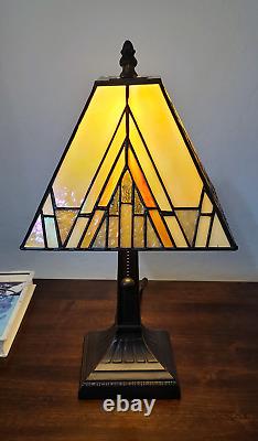 Candlestick Stained Glass Table Lamp With Beige Shade 15