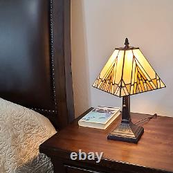 Candlestick Stained Glass Table Lamp With Beige Shade 15