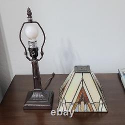 Candlestick Stained Glass Table Lamp With Beige Shade 15