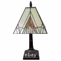 Candlestick Stained Glass Table Lamp With Beige Shade 15