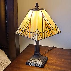 Candlestick Stained Glass Table Lamp With Beige Shade 15