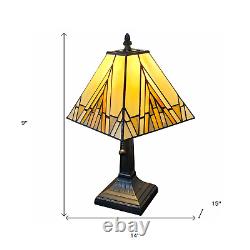 Candlestick Stained Glass Table Lamp With Beige Shade 15