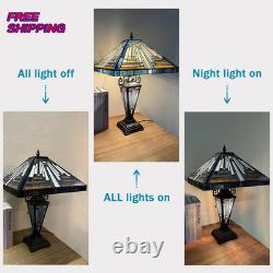 Capulina Tiffany Lamp Stained Glass Table Lamp with Night Light 3 Light 16X16X24