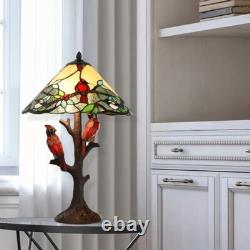 Cardinal Stained Glass Lamp Light Red Table Accent Bird Christmas Tiffany Style