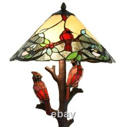 Cardinal Stained Glass Lamp Light Red Table Accent Bird Christmas Tiffany Style