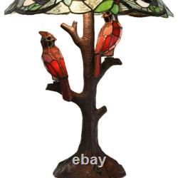 Cardinal Stained Glass Lamp Light Red Table Accent Bird Christmas Tiffany Style