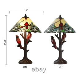 Cardinal Stained Glass Lamp Light Red Table Accent Bird Christmas Tiffany Style
