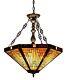 Chandelier Ceiling Lamp Tiffany Style Beautiful Stained Glass Mission 3 Light