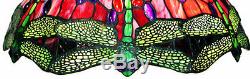 Chandelier Hanging Lamp Tiffany Style Green Dragonfly with Red Stained Glass Shade