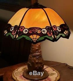 Charles Parker Arts & Crafts Leaded Slag Stained Glass Lamp Handel Duffner Era