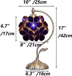 Cherry Blossom Tiffany Style Stained Glass Table Lamp, Vintage Brass Base blue