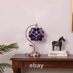 Cherry Blossom Tiffany Style Stained Glass Table Lamp, Vintage Brass Base blue