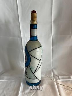Chicago Cubs Bottle Lamp Hand painted Lighted Stained Glass Look -working