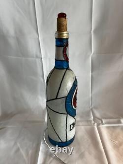 Chicago Cubs Bottle Lamp Hand painted Lighted Stained Glass Look -working