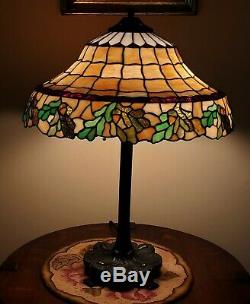 Chicago Mosaic Arts & Crafts Leaded Slag Stained Glass Acorn Lamp Handel Era