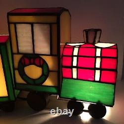 Christmas Train Tiffany Style Stained Glass Illuminated Lamp Light 30L HTF
