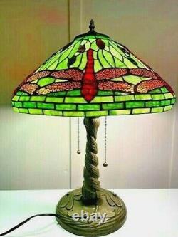 Classic Tiffany Table Lamp Dragonfly Shade Twisted dragonfly Base, Stained Glass