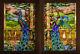 Colorful Beautiful Early 20th Century Pair Of Peacock Stained Glass Windows
