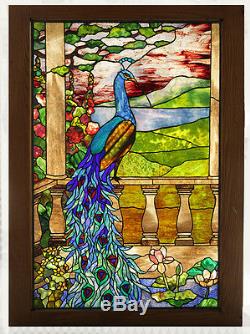 Colorful Beautiful Early 20th Century Pair of Peacock Stained Glass Windows