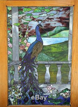 Colorful Beautiful Early 20th Century Pair of Peacock Stained Glass Windows