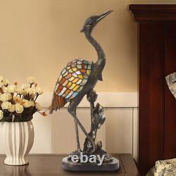Colorful Bird Table Lamp Tiffany Style Stained Glass Accent Lamp with Plug In