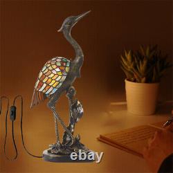 Colorful Bird Table Lamp Tiffany Style Stained Glass Accent Lamp with Plug In