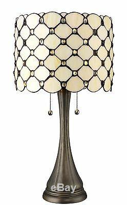 Contemporary Tiffany Style White Jeweled Table and Floor Lamp Set