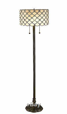 Contemporary Tiffany Style White Jeweled Table and Floor Lamp Set