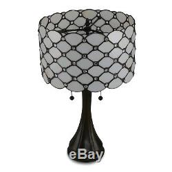 Contemporary Tiffany Style White Jeweled Table and Floor Lamp Set