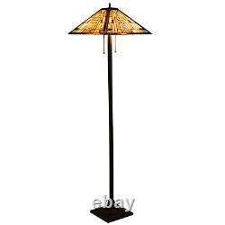 Costway Tiffany-Style 18 Lampshade Floor Lamp Stained Glass Stand Light 2 Light
