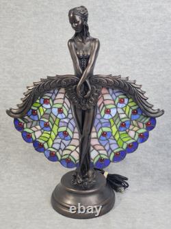Crosa Stained Glass Lamp Peacock Lady Bronze Art Nouveau Tiffany Style 21 2003