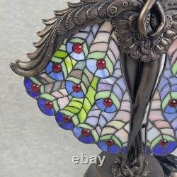 Crosa Stained Glass Lamp Peacock Lady Bronze Art Nouveau Tiffany Style 21 2003