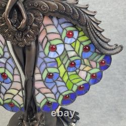 Crosa Stained Glass Lamp Peacock Lady Bronze Art Nouveau Tiffany Style 21 2003