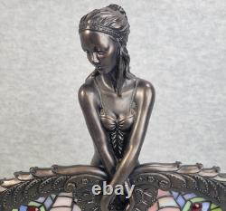 Crosa Stained Glass Lamp Peacock Lady Bronze Art Nouveau Tiffany Style 21 2003