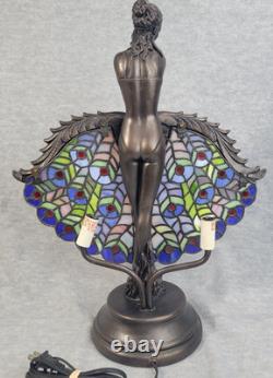 Crosa Stained Glass Lamp Peacock Lady Bronze Art Nouveau Tiffany Style 21 2003