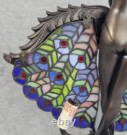 Crosa Stained Glass Lamp Peacock Lady Bronze Art Nouveau Tiffany Style 21 2003