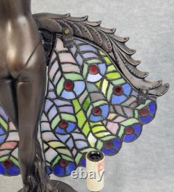 Crosa Stained Glass Lamp Peacock Lady Bronze Art Nouveau Tiffany Style 21 2003