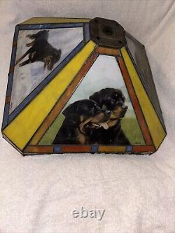 DANBURY MINT Rottweiler TIFFANY STYLE-STAINED GLASS LAMP Shade 14.5X8