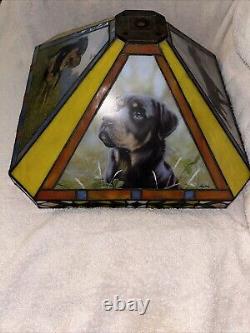 DANBURY MINT Rottweiler TIFFANY STYLE-STAINED GLASS LAMP Shade 14.5X8