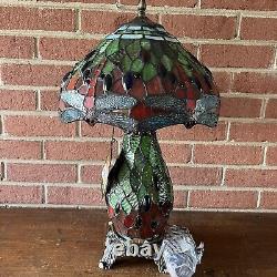Dale Tiffany Dragon Fly Table Lamp- RARE -Signed Stained Glass Dragonfly Design