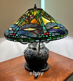 Dale Tiffany Limited Edition Bronze SNAKE BASKET stained glass FLORAL DRAGONFLY