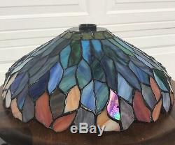 Dale Tiffany Signed Stained Glass Lamp Shade 14 Blue Purple Iridescent Peacock