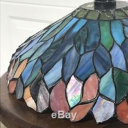 Dale Tiffany Signed Stained Glass Lamp Shade 14 Blue Purple Iridescent Peacock