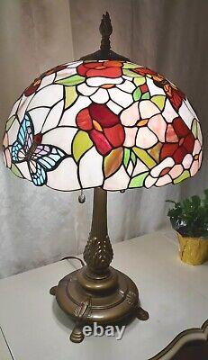 Dale Tiffany Stained Glass Butterfly Floral Table Lamp 27 EUC