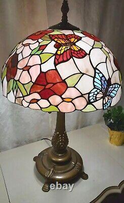 Dale Tiffany Stained Glass Butterfly Floral Table Lamp 27 EUC