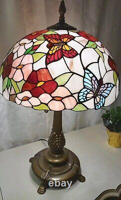 Dale Tiffany Stained Glass Butterfly Floral Table Lamp 27 EUC