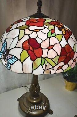 Dale Tiffany Stained Glass Butterfly Floral Table Lamp 27 EUC